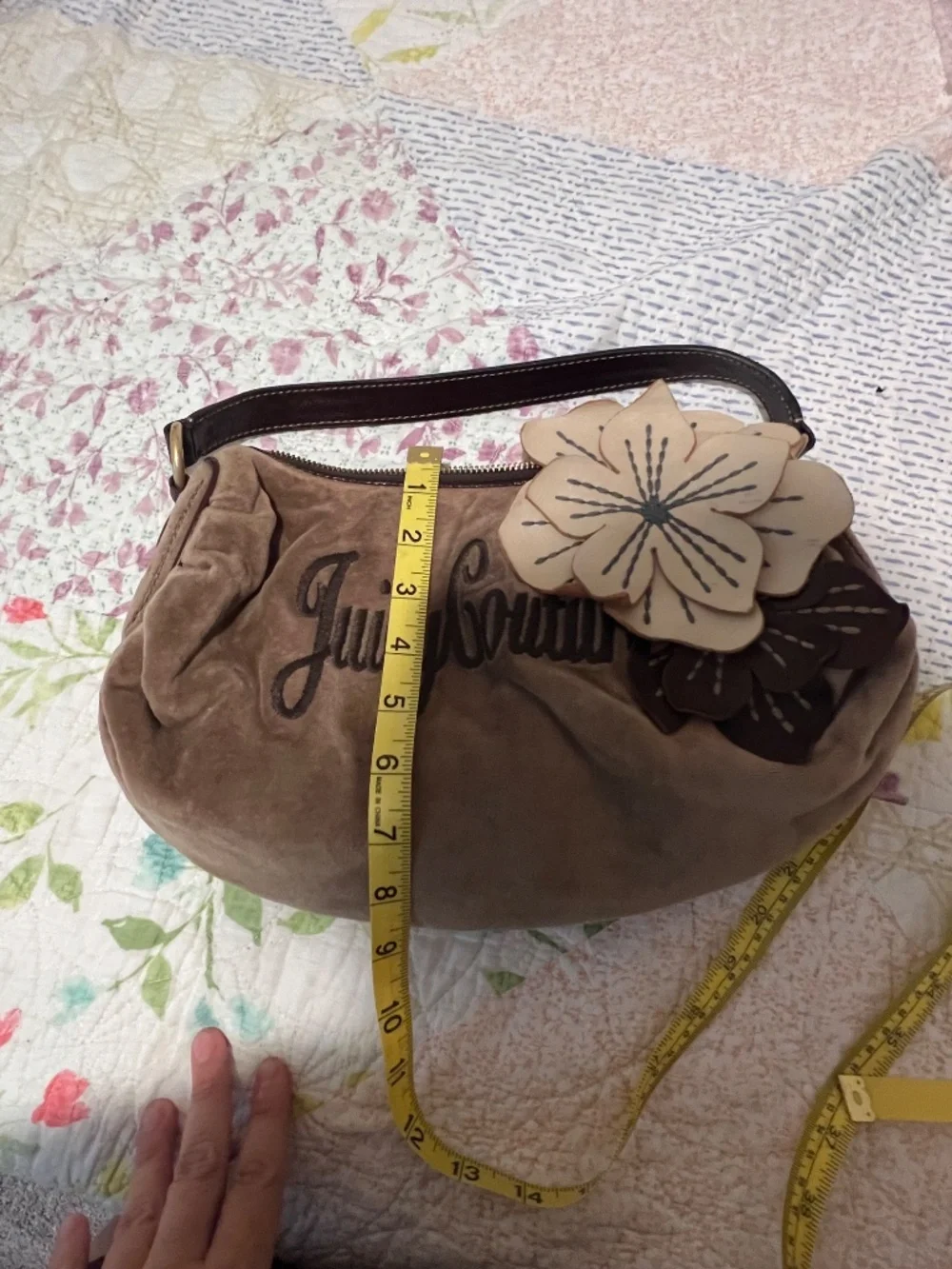 Vintage velvet Juicy Couture bag with flower detail